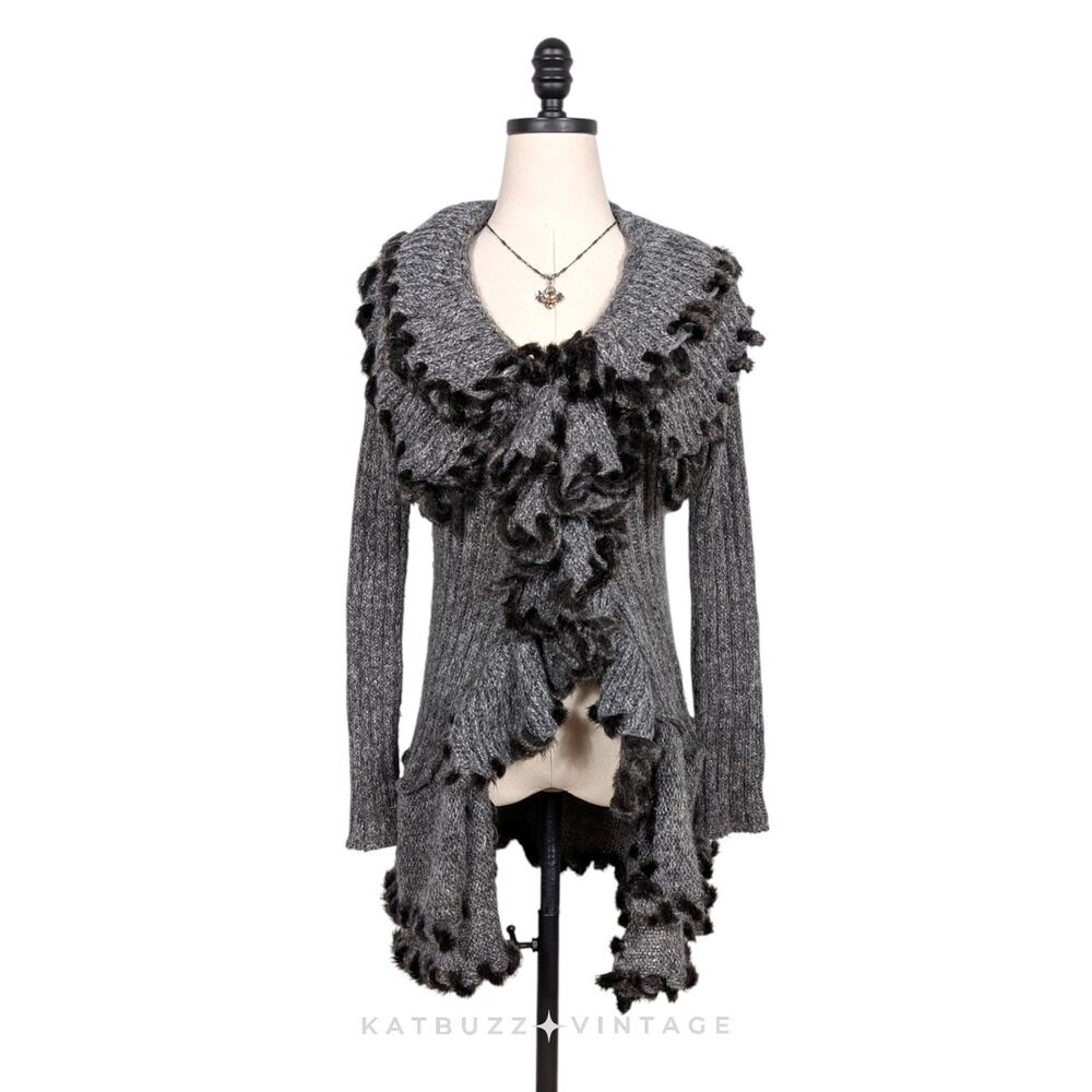 Lapis Duster Cardigan Sweater S Gray Faux Fur Whimsigoth Y2K Fairy Witchy Boho